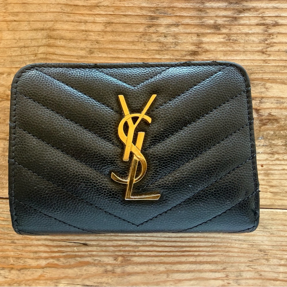 Yves Saint Laurent Cassandre Matelasse Black Quilted Calfskin Wallet